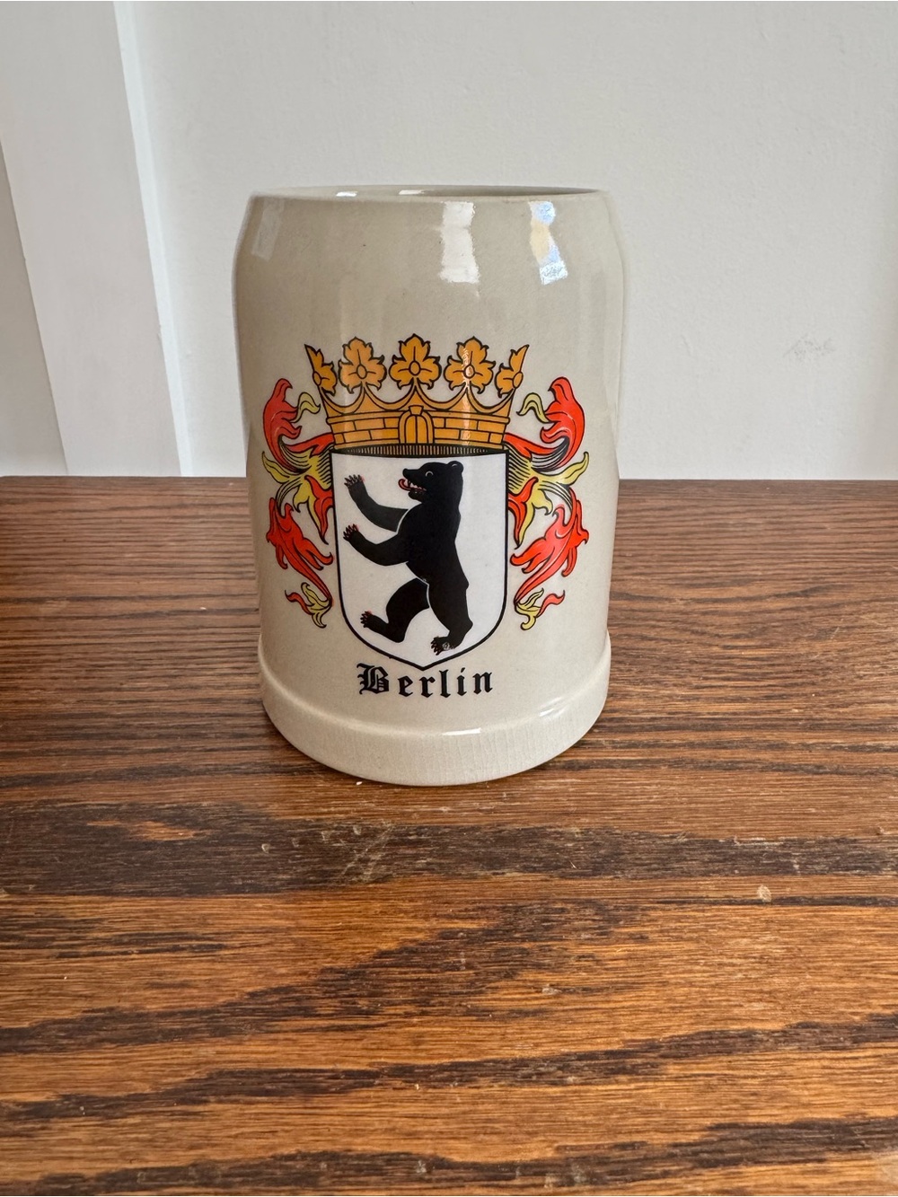 Berlin Crest Ceramic Beer Stein Mug - Cream with Black & Red Crest